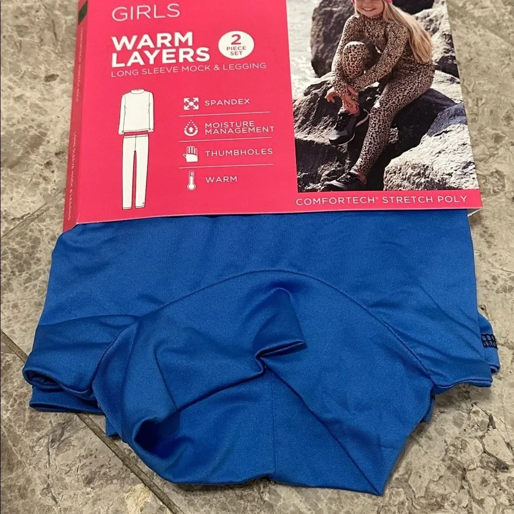 Cuddl Duds Warm Layers 2pc Mock Neck Leggings NEW Comfort Stretch Blue L 10/12